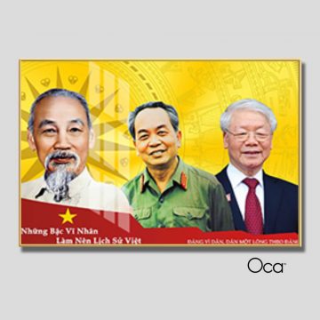 Tấm tranh Bác Hồ - Bác Giáp - Bác Trọng | Khung hợp kim cao cấp | Mã T0482 | Oca